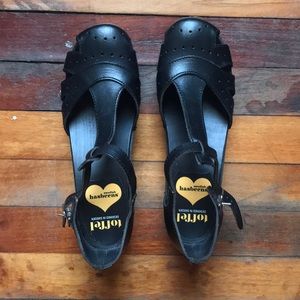 Swedish Hasbeen black leather platform Mary Janes